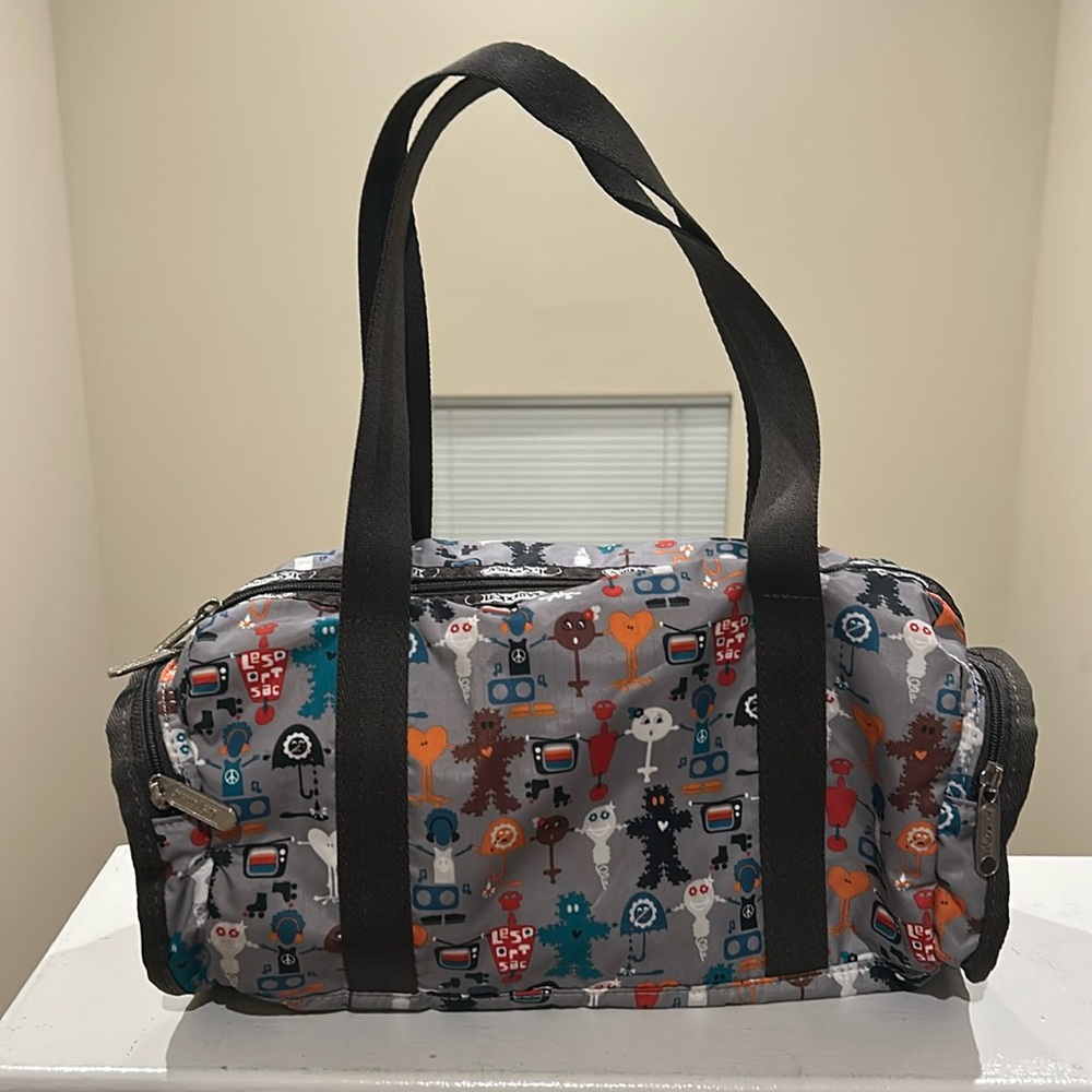 LeSportsac Funky Bots Monsters Retro Robots Barrel Satchel Bag - Great Condition